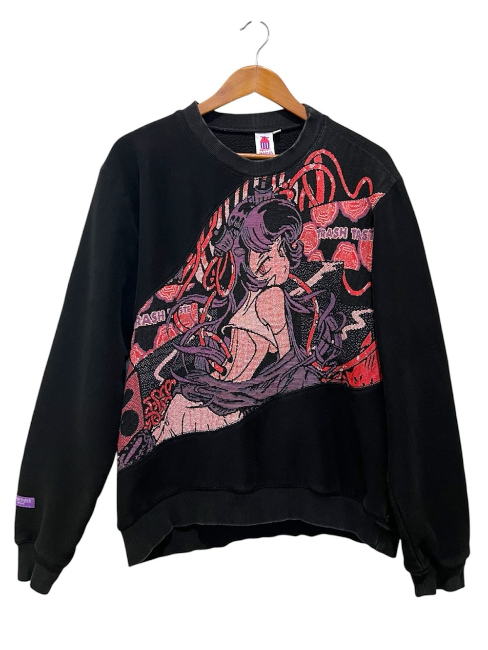 APARI + TRASH TASTE Woven Sweater Sweatshirt Size Large Anime 100% Cotton Kawaii